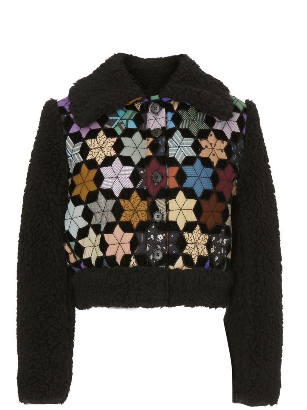 Sea New York Black Teddy Jacket with Multicolor Star Patchwork Estrella